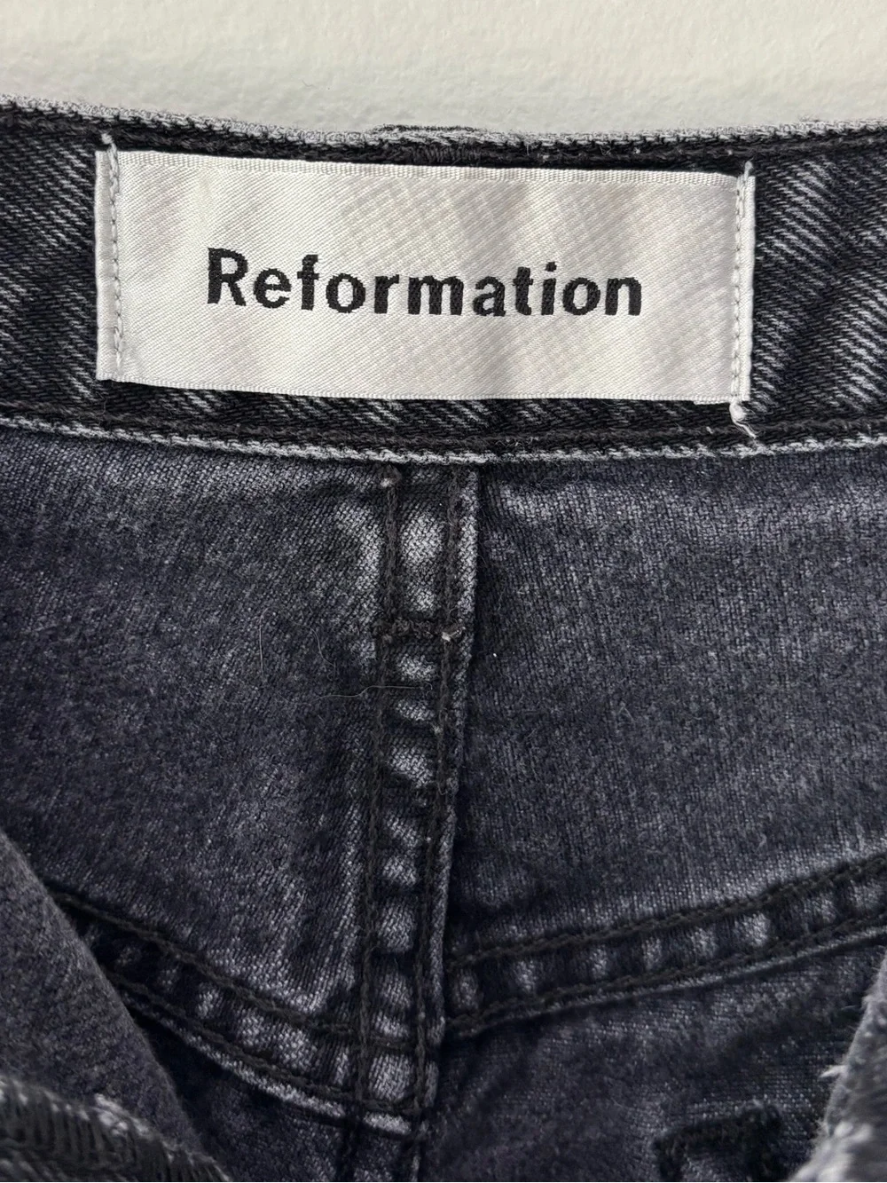 Reformation Black Denim Jean Shorts High Waist Cut Off Distressed